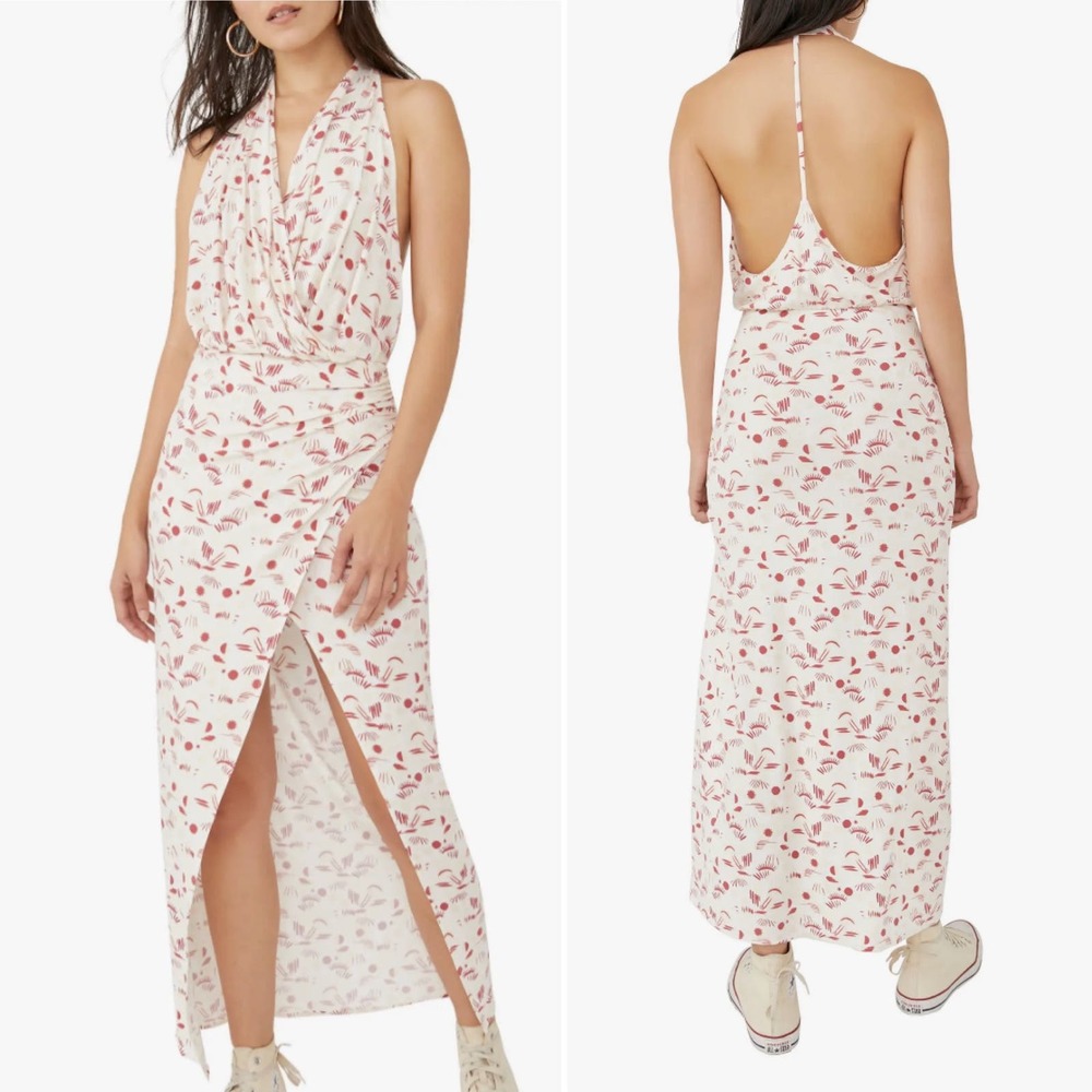 Free People Daria Halter Maxi Dress Ivory Combo Open Back - Size M  NWOT